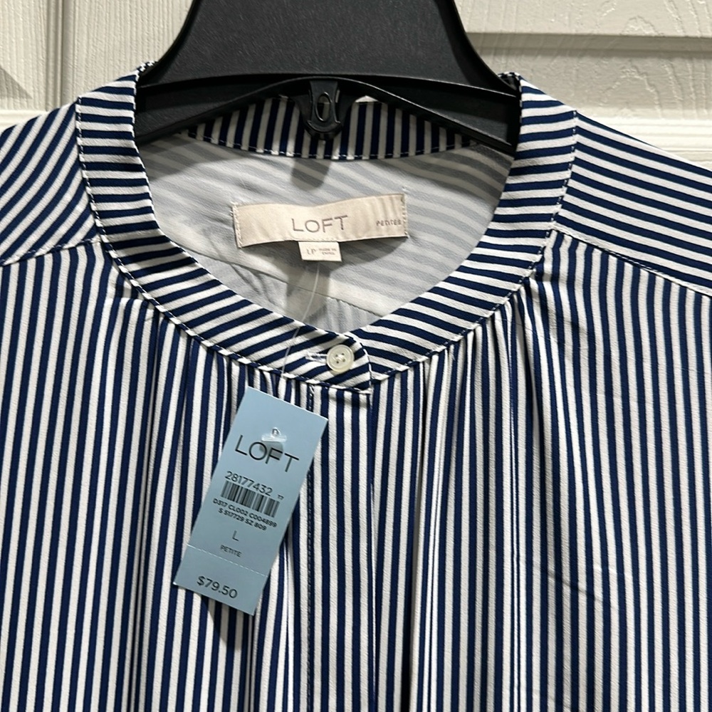 NWT LOFT Navy and White Striped Shirt Dress - Picture 2 of 6
